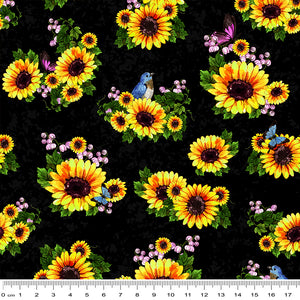 Sunshine & Sunflowers Birds and Butterflies in Black