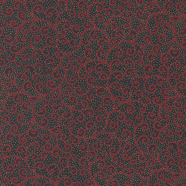 Merry Manor Metallic - Swirls - Crimson
