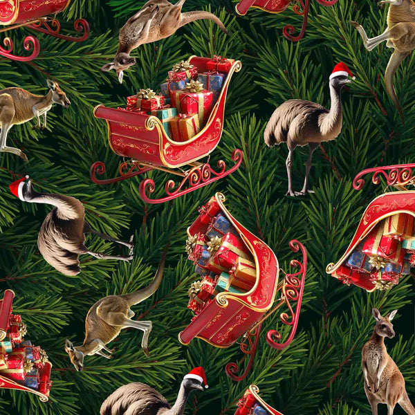 Santa in Oz - Kangaroos Emus & Sleighs