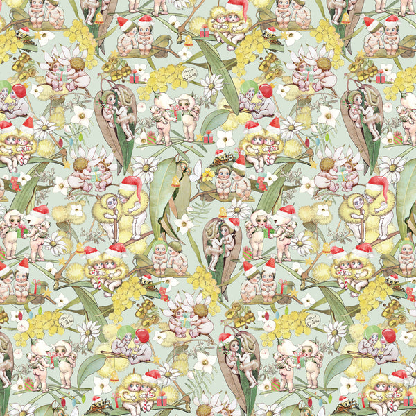 May Gibbs Christmas - Gossiping Gumnuts Light Green