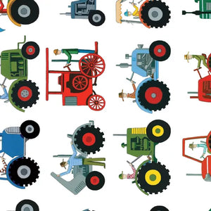 Wideload Backing - Red Tractor Designs - Tractors on White - 108"