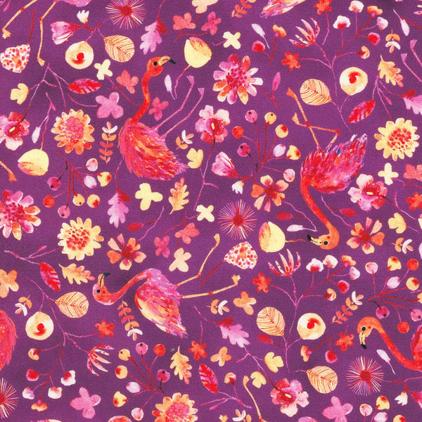 Flora & Fun - Flamingoes on Aubergine