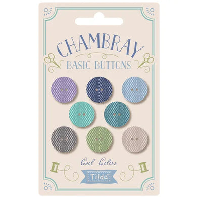 Tilda Chambray Buttons - 8 pack - cool tones