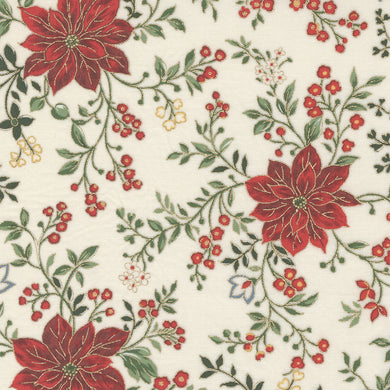 Merry Manor Metallic - Poinsettia Waltz - Cream