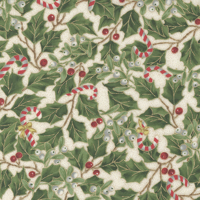 Merry Manor Metallic - Candy Cane Berries - Cream