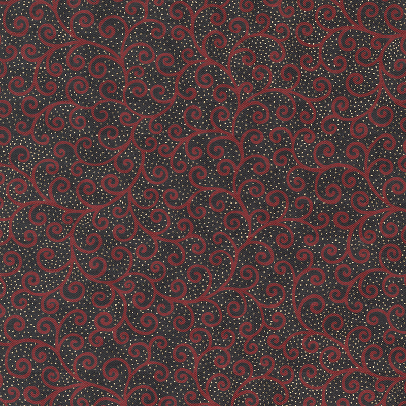 Merry Manor Metallic - Swirls - Crimson