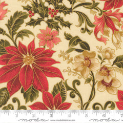 Merry Manor Metallic - Poinsettia Large Floral - Cream