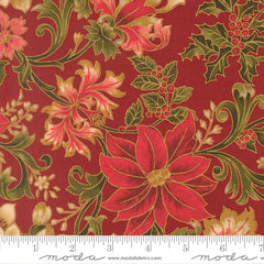 Merry Manor Metallic - Poinsettia Large Floral - Crimson