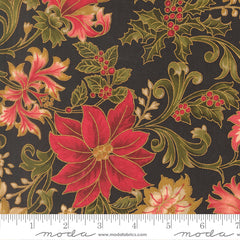 Merry Manor Metallic - Poinsettia Large Floral - Ebony