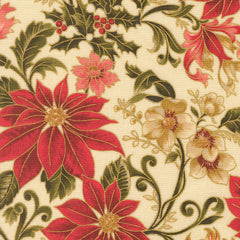 Merry Manor Metallic - Poinsettia Large Floral - Cream