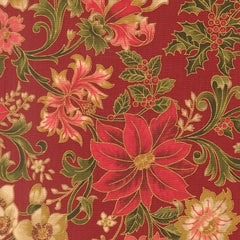 Merry Manor Metallic - Poinsettia Large Floral - Crimson