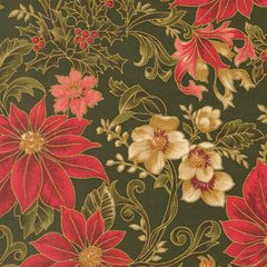 Merry Manor Metallic - Poinsettia Large Floral - Evergreen