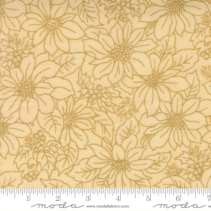 Merry Manor Metallic - Poinsettia Blooms Damask - Cream