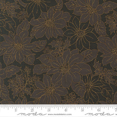 Merry Manor Metallic - Poinsettia Blooms Damask - Ebony