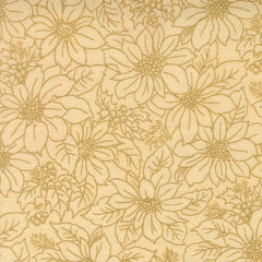 Merry Manor Metallic - Poinsettia Blooms Damask - Cream