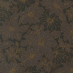 Merry Manor Metallic - Poinsettia Blooms Damask - Ebony