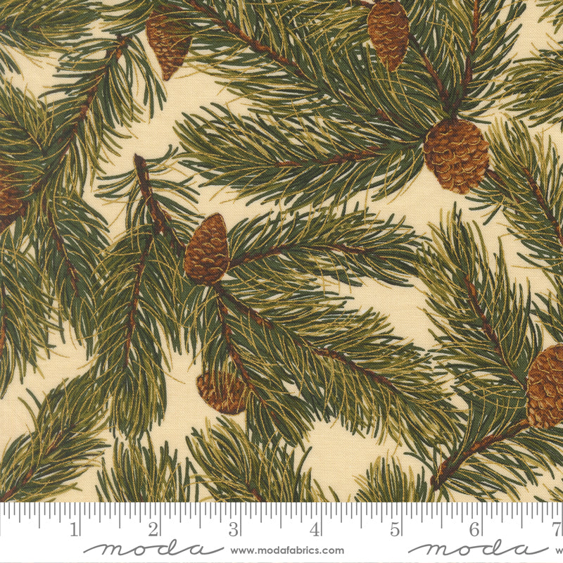 Merry Manor Metallic - Pine Cones - Cream