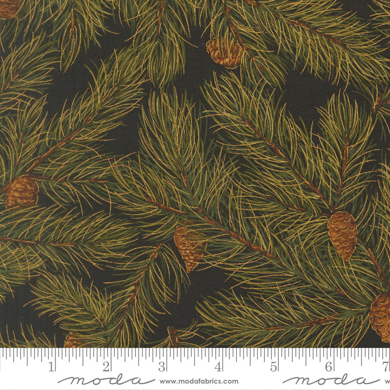 Merry Manor Metallic - Pine Cones - Ebony