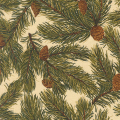 Merry Manor Metallic - Pine Cones - Cream
