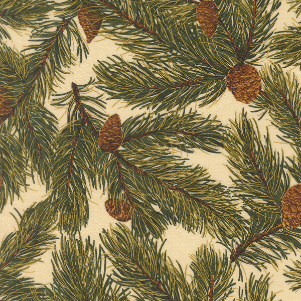 Merry Manor Metallic - Pine Cones - Cream