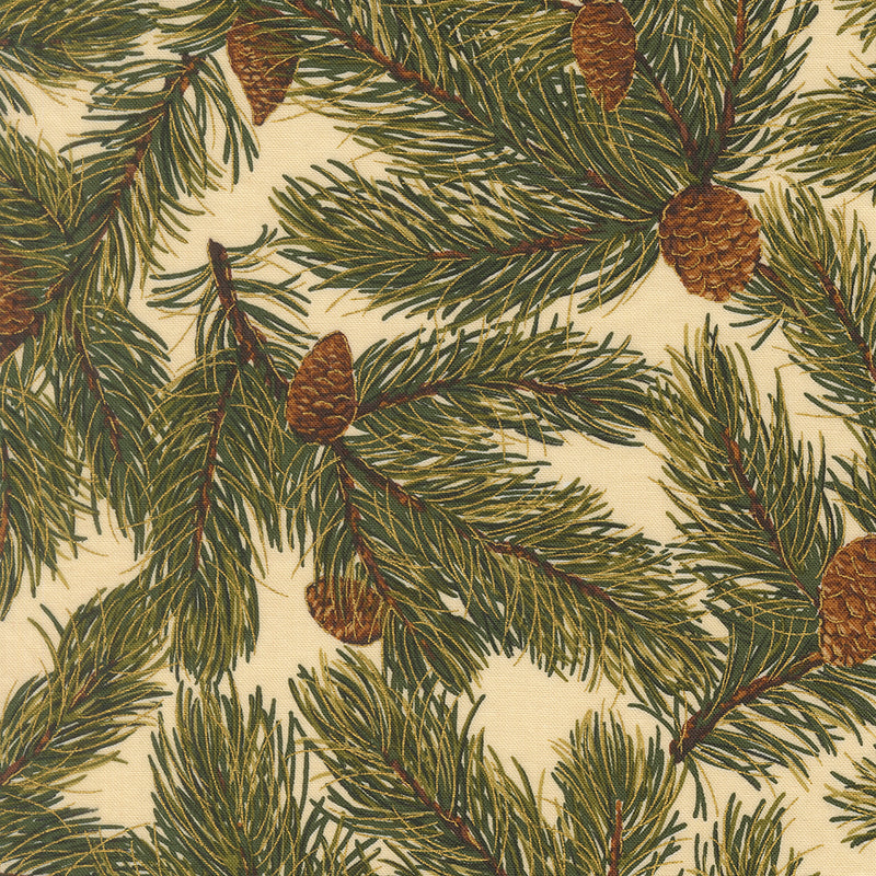 Merry Manor Metallic - Pine Cones - Cream