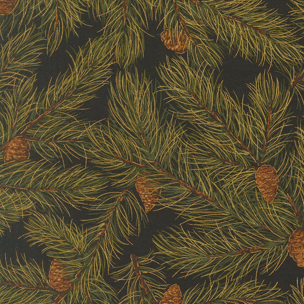 Merry Manor Metallic - Pine Cones - Ebony