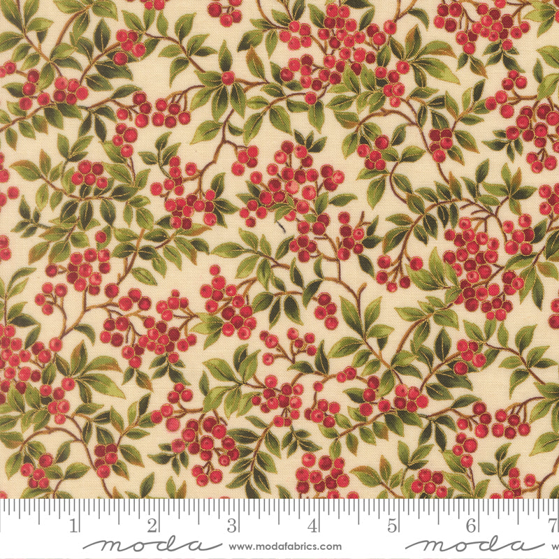 Merry Manor Metallic - Holly Berry - Cream