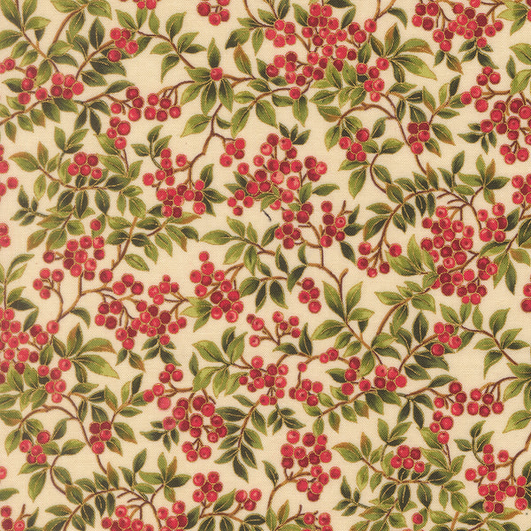 Merry Manor Metallic - Holly Berry - Cream
