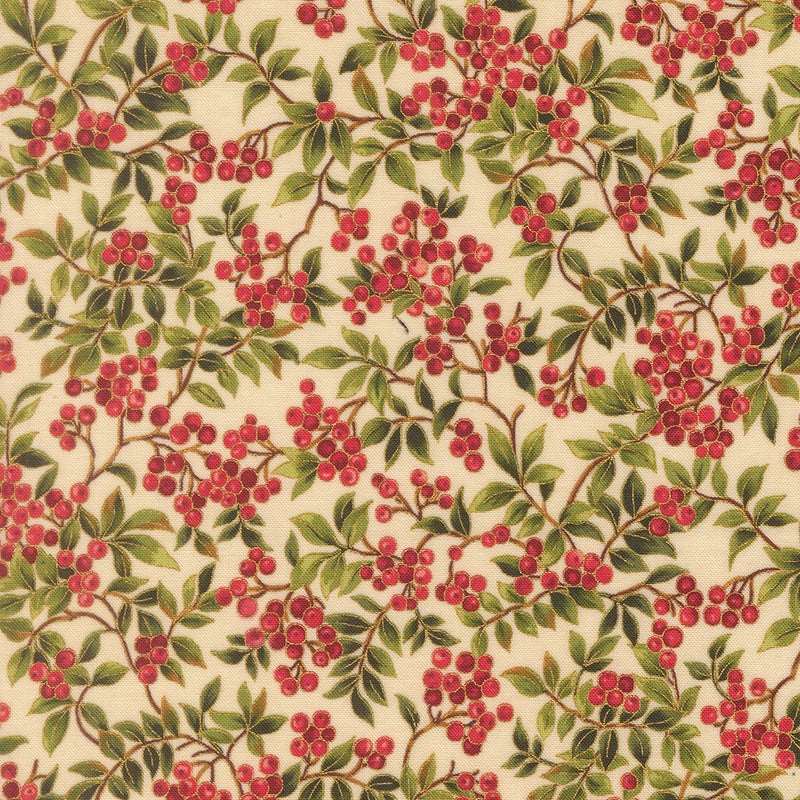 Merry Manor Metallic - Holly Berry - Cream