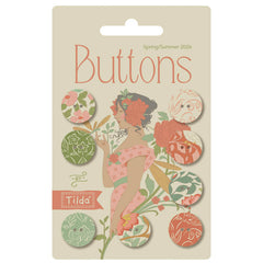 Tilda Songbird Buttons - Sage/Coral