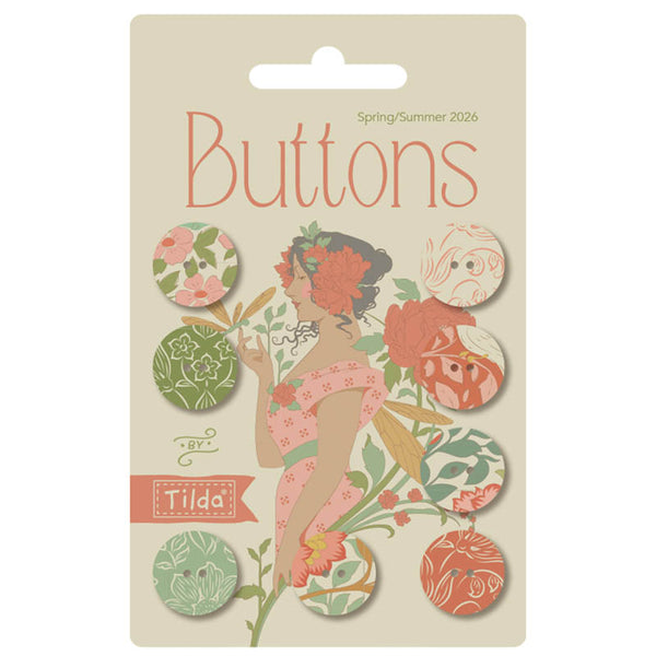 Tilda Songbird Buttons - Sage/Coral