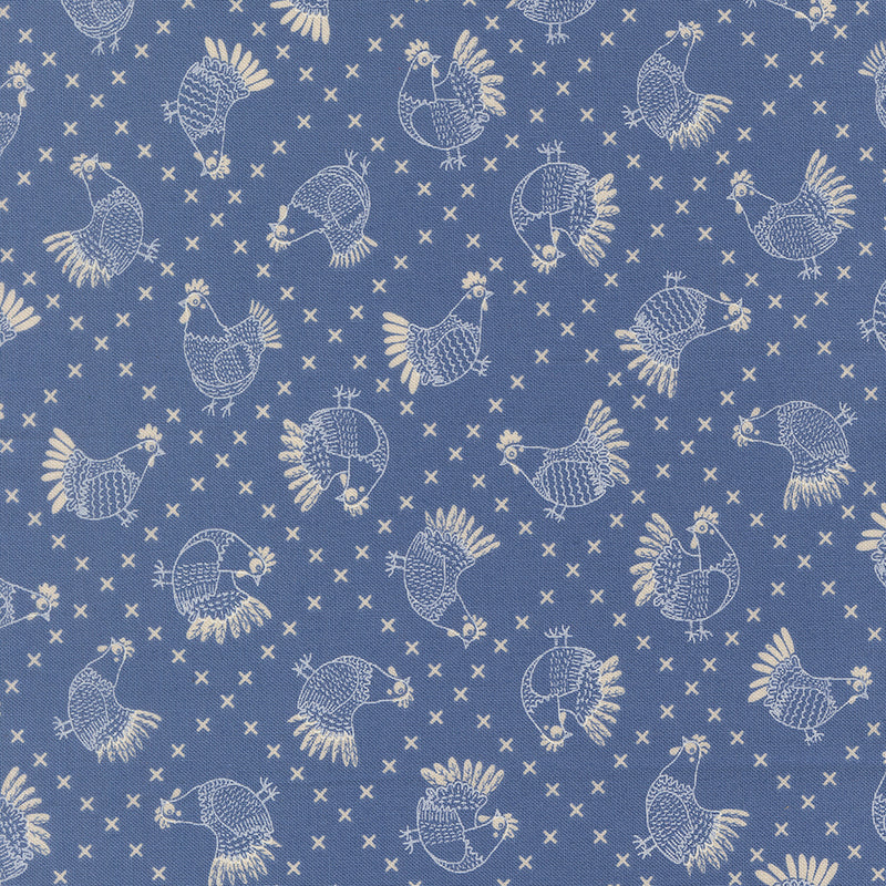 The Henhouse - Cross Stitch Chickens - Cobalt