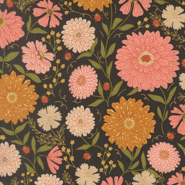 Ladybug Whimsy - Ladybug Garden Floral Charcoal