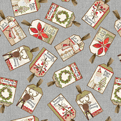 White Christmas - Tossed Tags on Grey