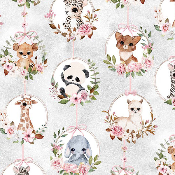 Animal Babies - Baby Flowers Grey