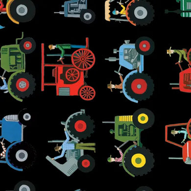 Wideload Backing - Red Tractor Designs - Tractors on Black - 108
