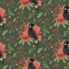 Jen Digital Christmas - Black Cockatoos on Green