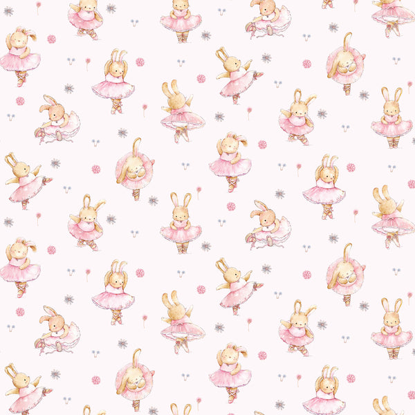 Ballerina - Dancing Bunnies on Soft Pink