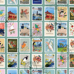 Aussie Backyard – Vintage Australia Stamps Teal – DV7870 quilting fabric by Robyn Hammond for Devonstone Collection