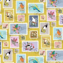 Aussie Backyard – Backyard Bird Stamps Mustard – DV7872 quilting fabric by Robyn Hammond for Devonstone Collection