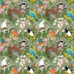 Aussie Backyard – Backyard Birds Olive – DV7875 quilting fabric by Robyn Hammond for Devonstone Collection