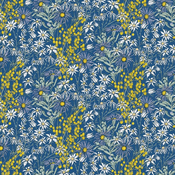 Aussie Backyard – Daisies & Wattle Blue – DV7879 quilting fabric by Robyn Hammond for Devonstone Collection