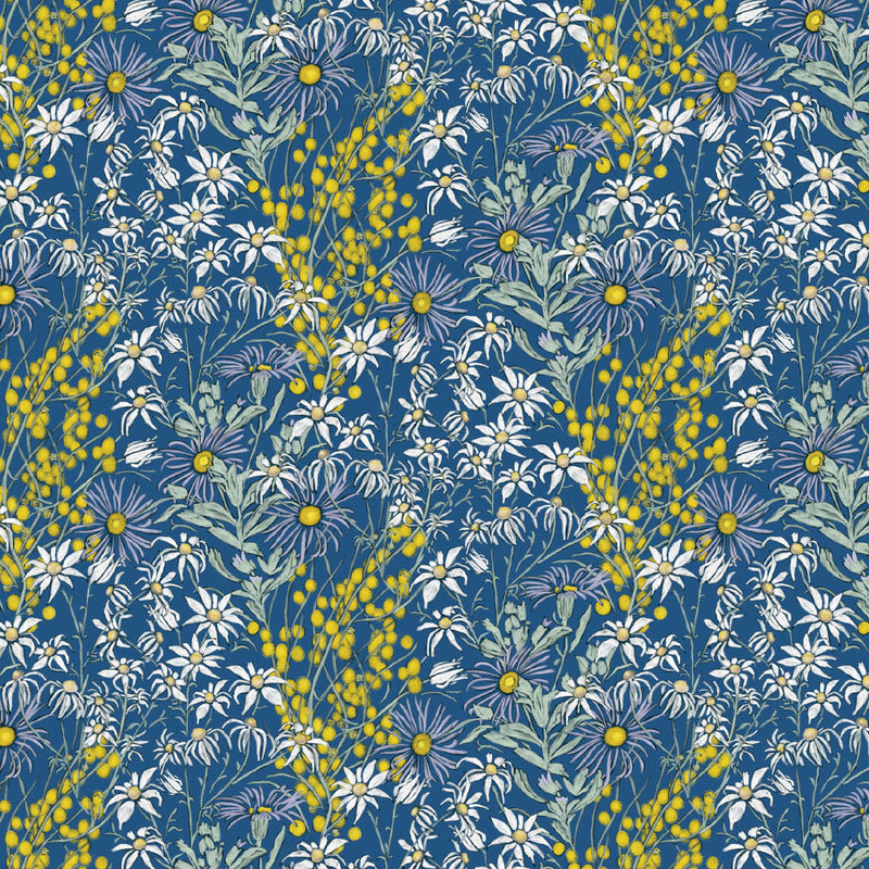 Aussie Backyard – Daisies & Wattle Blue – DV7879 quilting fabric by Robyn Hammond for Devonstone Collection