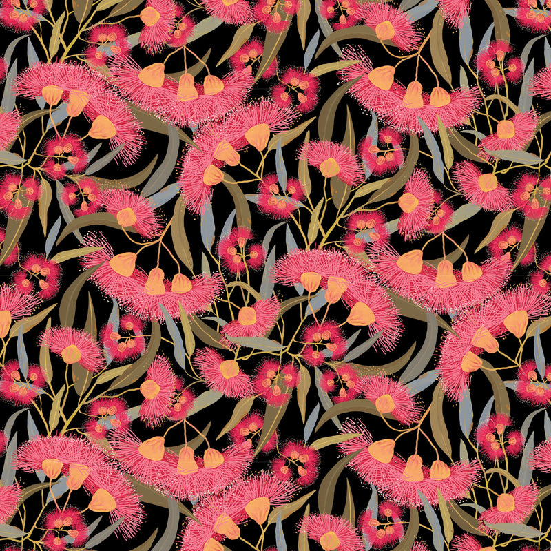 Aussie Backyard – Flowering Gum Black – DV7880 quilting fabric by Robyn Hammond for Devonstone Collection