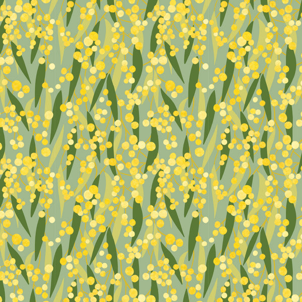 Aussie Backyard – Golden Wattle Sage – DV7882 quilting fabric by Robyn Hammond for Devonstone Collection