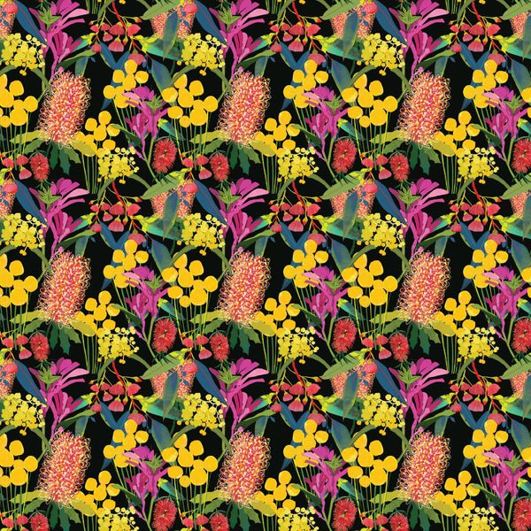 Aussie Backyard – Native Garden Black – DV7884 quilting fabric by Robyn Hammond for Devonstone Collection