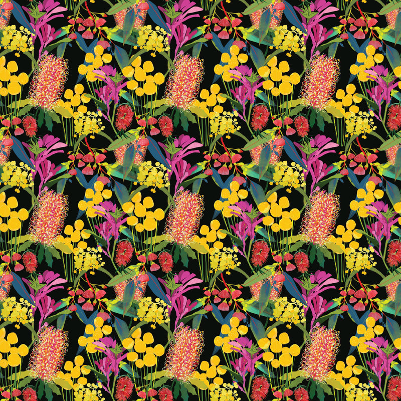 Aussie Backyard – Native Garden Black – DV7884 quilting fabric by Robyn Hammond for Devonstone Collection