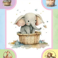 Elephant in a Basket Cot Panel