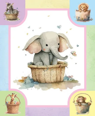 Elephant in a Basket Cot Panel