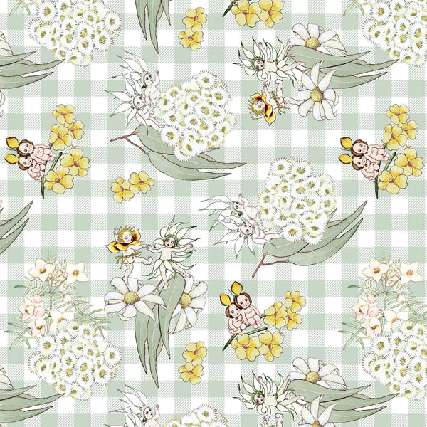 May Gibbs Garden Playtime - Gingham Green